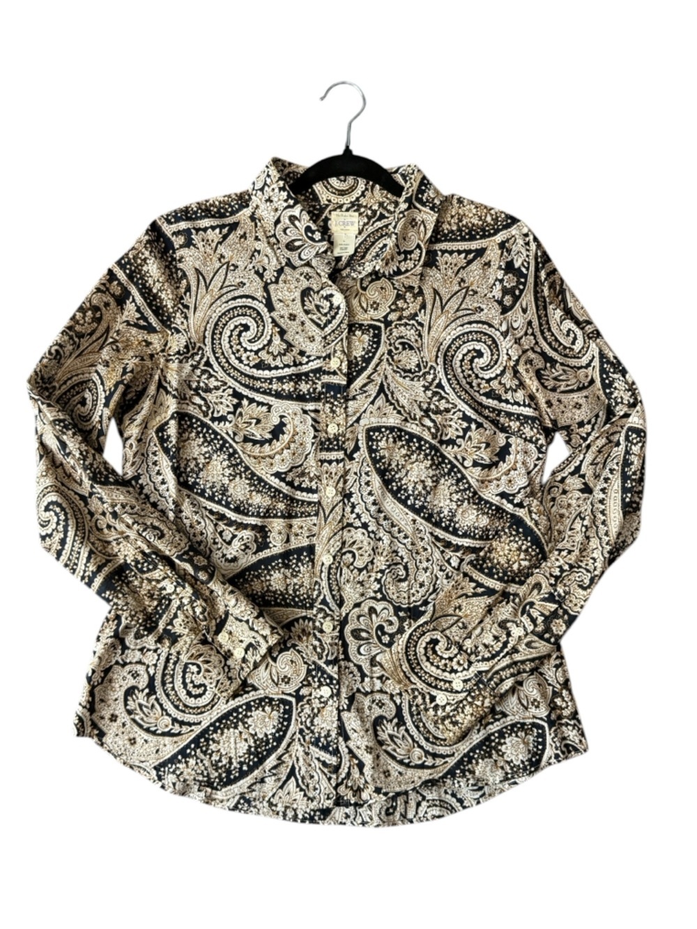 J.Crew Paisley Button Down Shirt Large Cotton Neutral Boho Classic Work Blouse